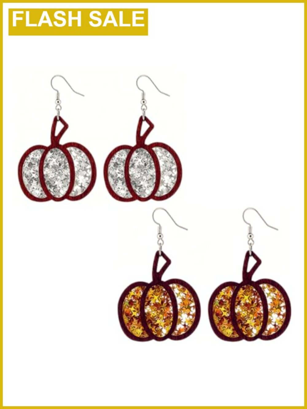 Glitter Pumpkin Acrylic Dangle Earrings Set Thanksgiving Fall 2 Pairs